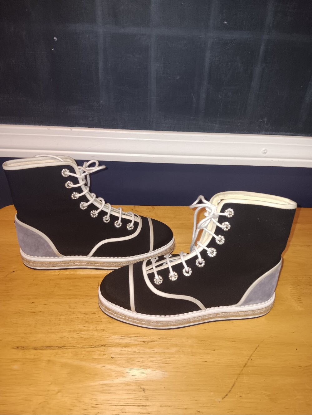 Chanel CC Suede & Canvas Bi Color Hightop Sneakers Size 36